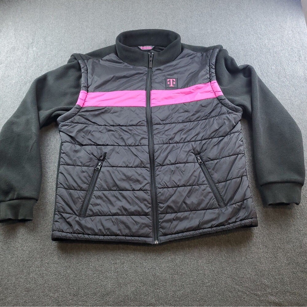 Tmobile Truck Jacket Puffer Vest Removable Fleece Sleeves Full Zip Men's M Black